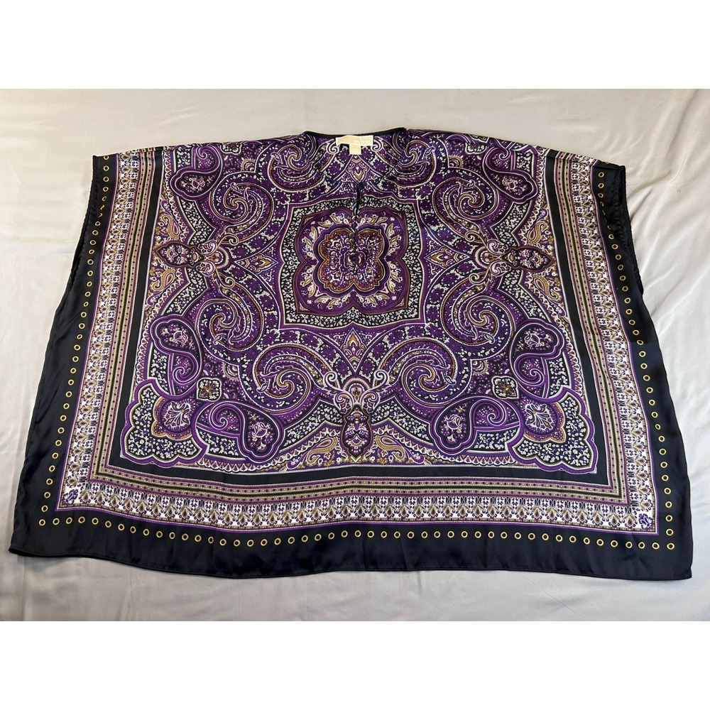 Michael Kors Womens Top XL Purple Paisley Boho Poncho Blouse Flowy Relaxed - Picture 3 of 8